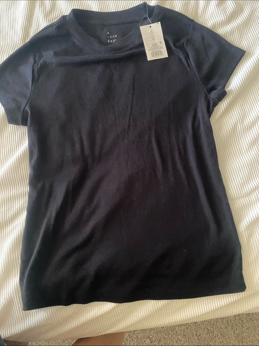a new day Black Short Sleeve Crewneck Tee